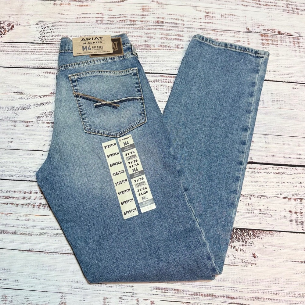 Ariat M4 Relaxed Straight Leg Jeans 31x36 Stretch Medium Wash Denim